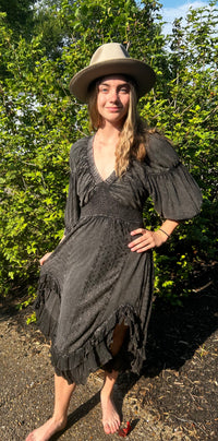 Charcoal V Neck Sheared Dress