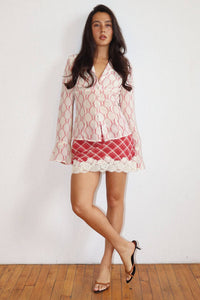 Blouse| Horseshoe Print |Sheer Button Down Blouse