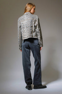 Leopard Button Up Denim Trucker Jacket