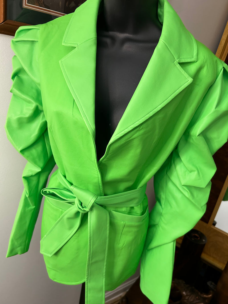 Ladies Blazer| Faux Leather| Neon Green