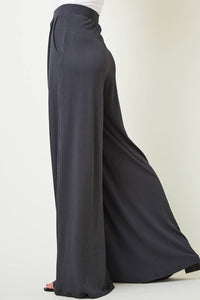 Pants| CHARCOAL |RIBBED KNIT |WIDE LEG PANTS W/ SIDE POCKETS