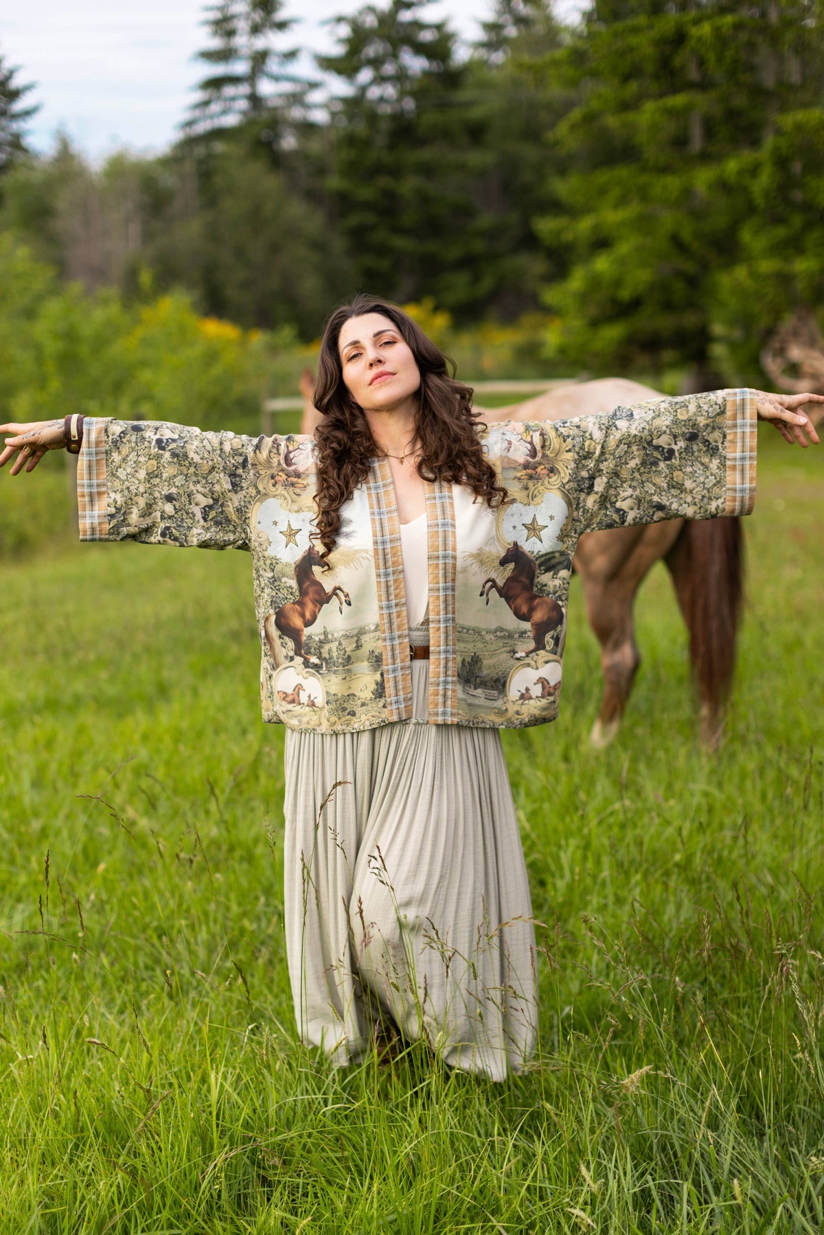 Kimono |Market of Stars |Born to Run Pixie Duster Crop Kimono w/ Horse & Flower Print