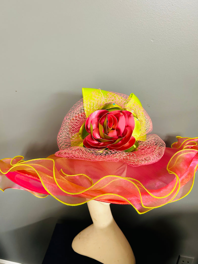 Hat | Chartreuse and hot pink