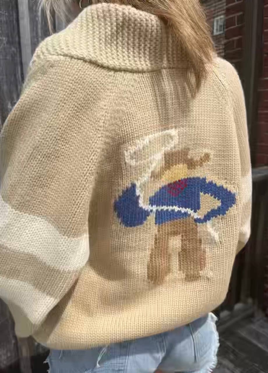 Sweater - Varsity Chunky Cowboy Cardigan-Camel