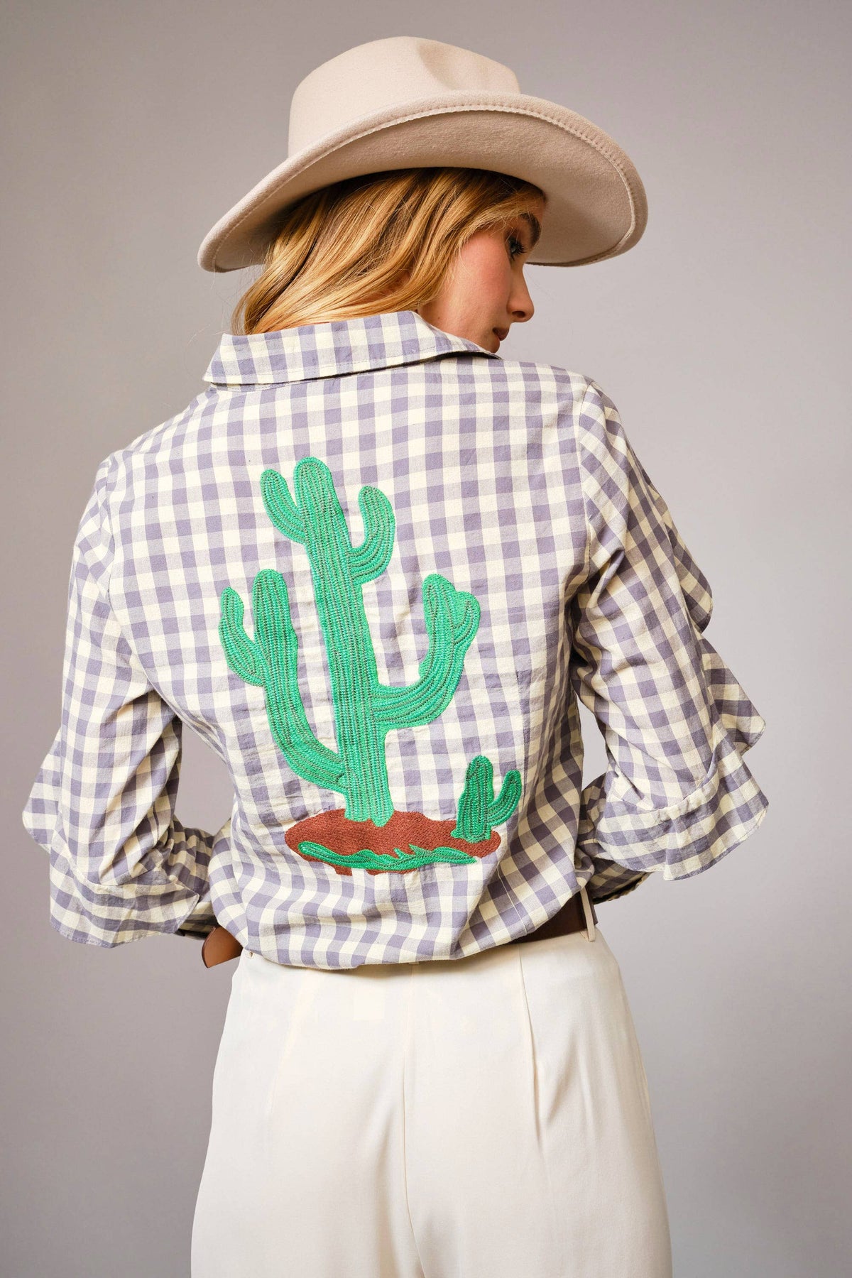 Ladies|Gingham |Embroidered |Western Snap |Blouse