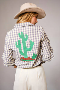 Ladies|Gingham |Embroidered |Western Snap |Blouse