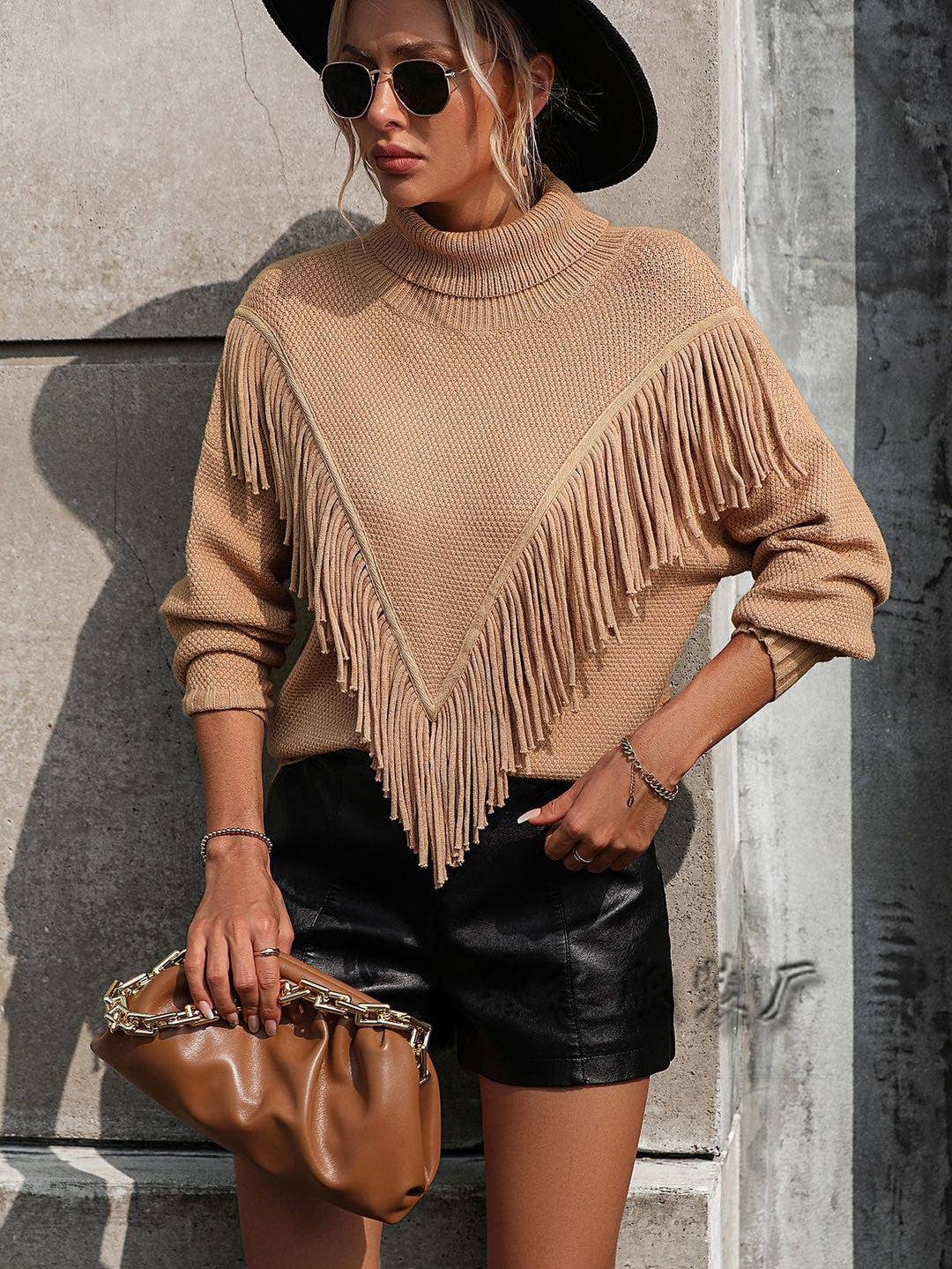 Ladies Sweater | Fringe | Tan