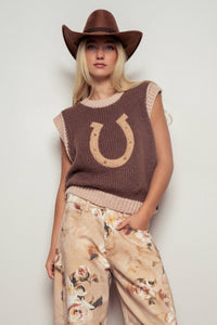 Horseshoe | Crochet | Ribbed | Sweater Vest|  Brown