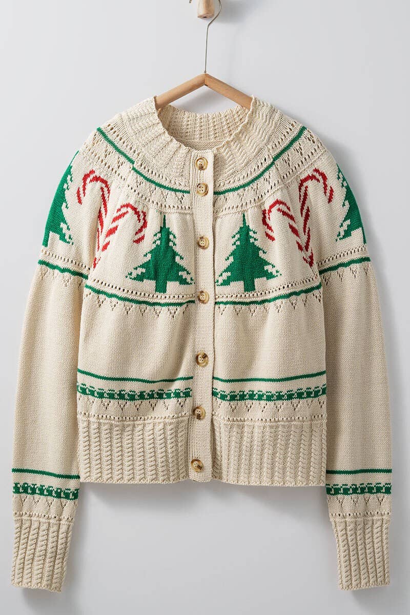 Sweater| Holiday Candy Cane Knit Cardigan