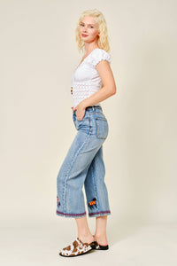 Jeans| Horse| embroidered Cropped Denim