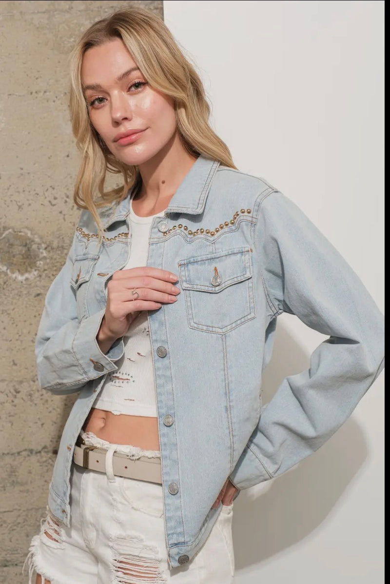 Ladies Denim | Studded | Jacket | Lightwash