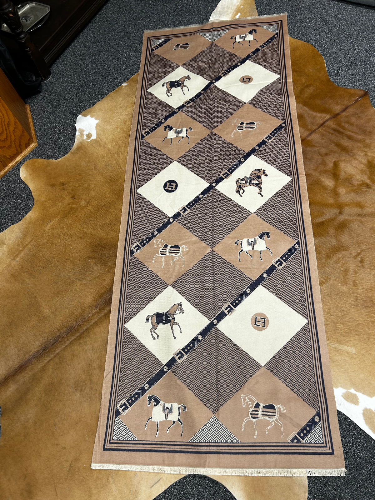 Ladies Scarf| Navy & Tan| Equestrian