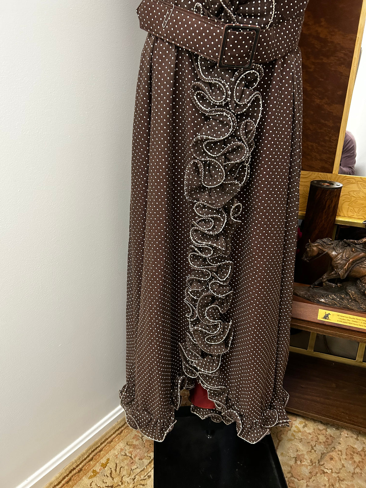 Ladies Dress|Vintage |Brown pin dot ruffle