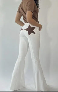 Ladies Denim| White |Suede Star