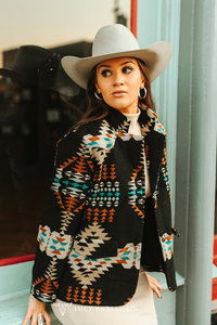 Ladies | Blazer | Black Aztec | Button Down