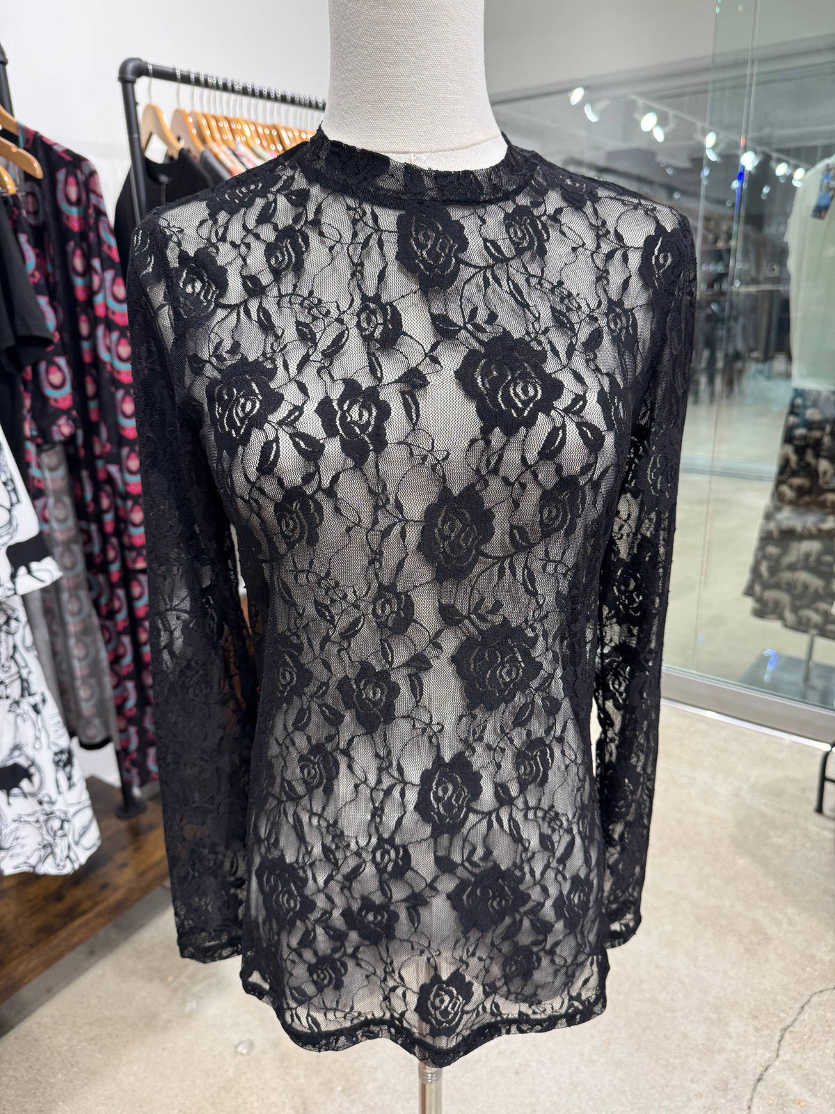 Ladies |Black Floral |lace |mesh |layering |long sleeve top