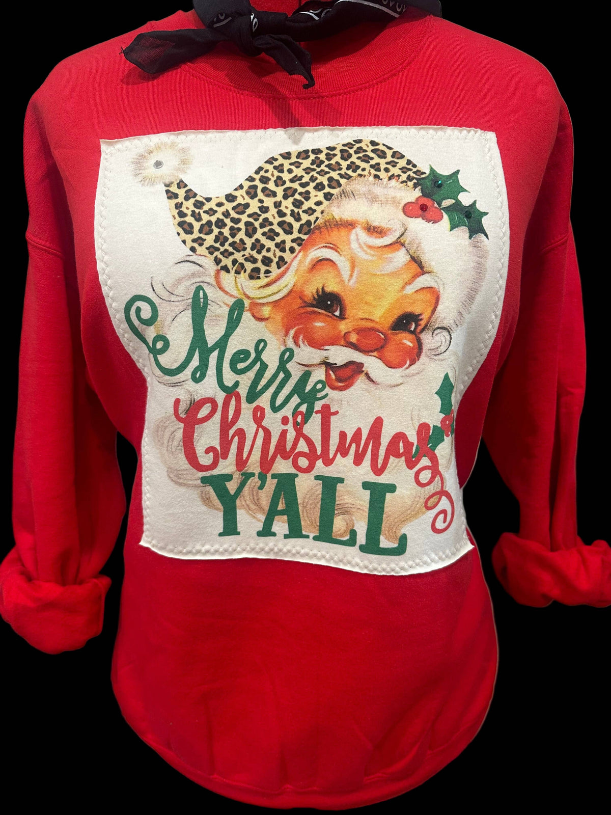 Sweatshirt |Merry Christmas Y'all Patch on red
