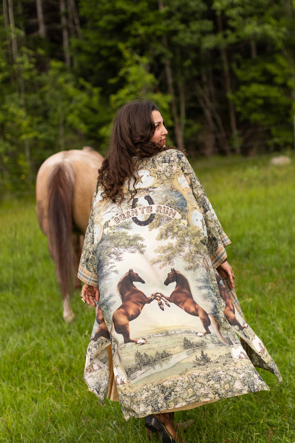 Kimono |Market of Stars |Born to Run Opera Duster Kimono Robe w/ Horse & Flower Print