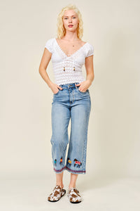 Jeans| Horse| embroidered Cropped Denim