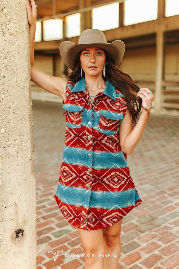 Ladies | Deep Aztec | Wool | Button Down | Dress
