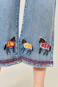 Jeans| Horse| embroidered Cropped Denim
