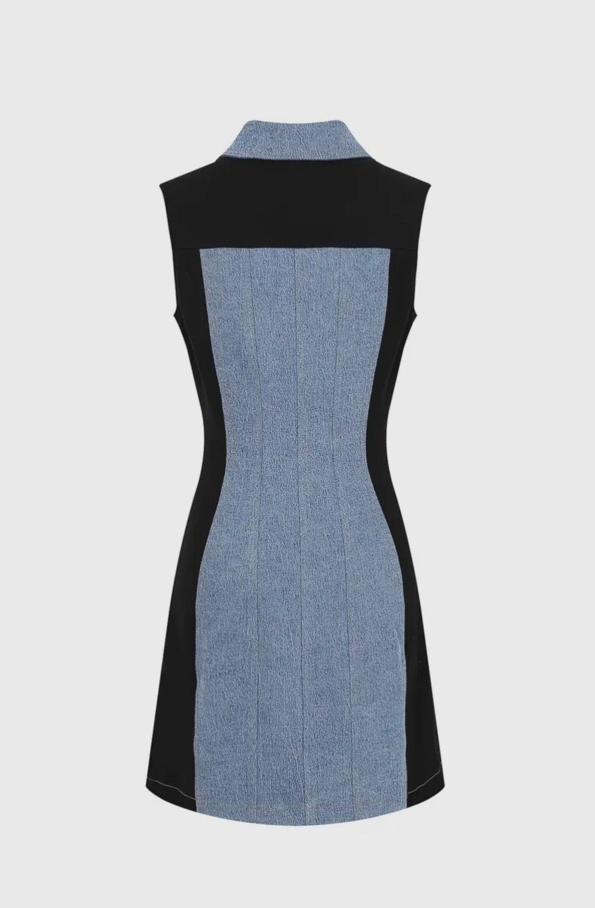 Denim Dress| Black Panel