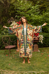 Kimono |Market of Stars| Stay Gold Opera Duster Kimono Robe w/ Rabbits Flowers & Bees