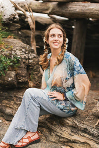 Kimono |Peace Out Cropped |Kimono Pixie Duster with Doves and Sunrise