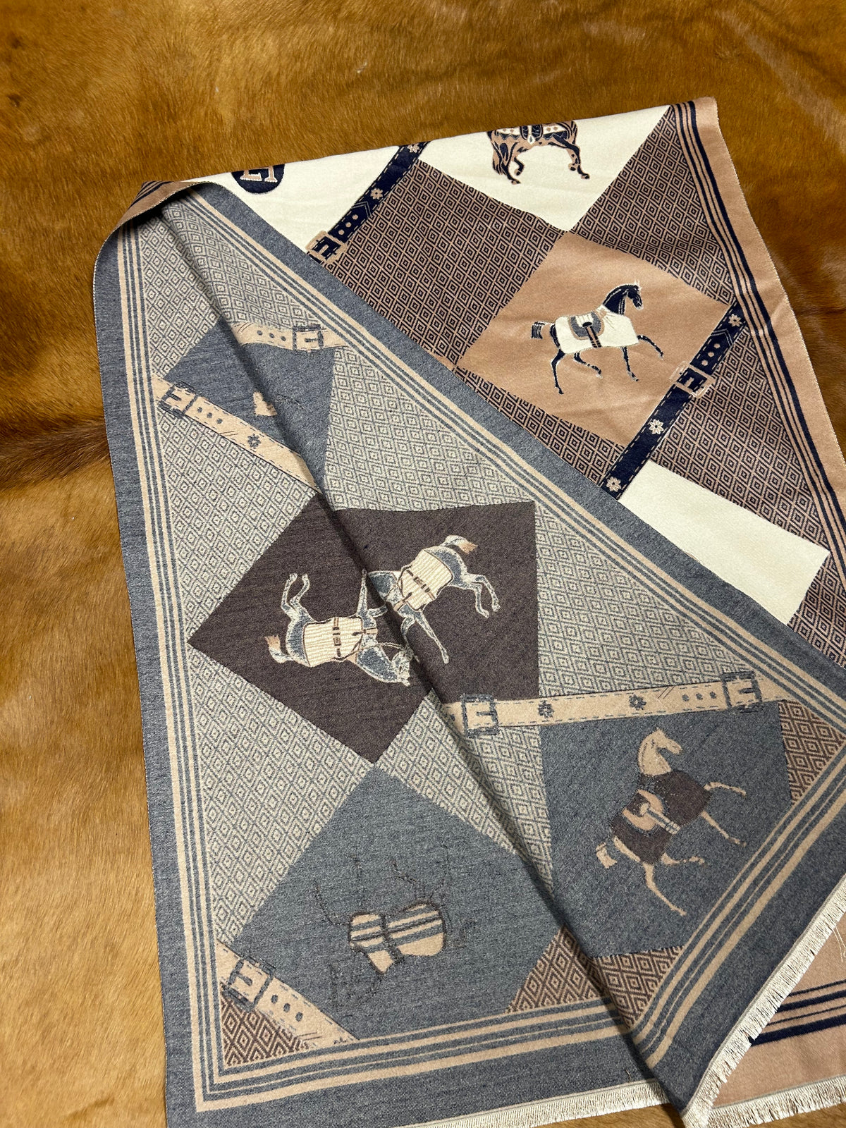 Ladies Scarf| Navy & Tan| Equestrian