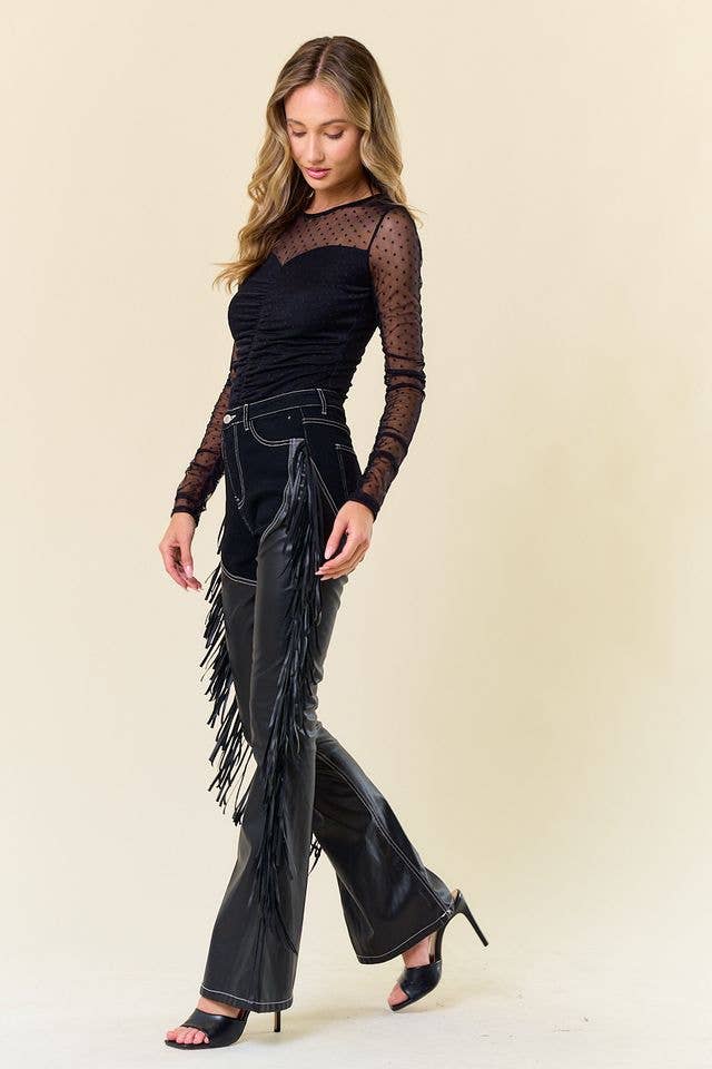 Ladies | Black | Denim | Chaps | Fringe