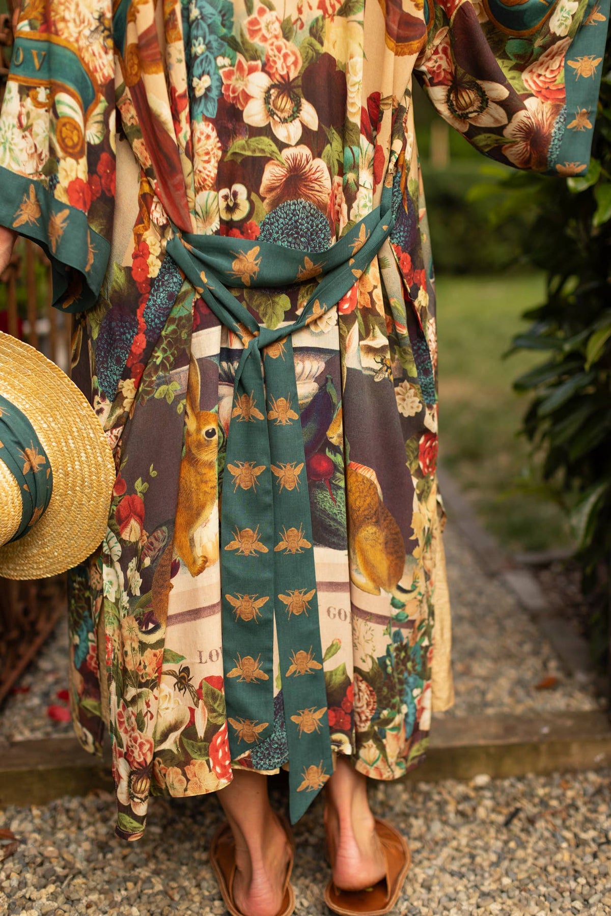 Kimono |Market of Stars| Stay Gold Opera Duster Kimono Robe w/ Rabbits Flowers & Bees