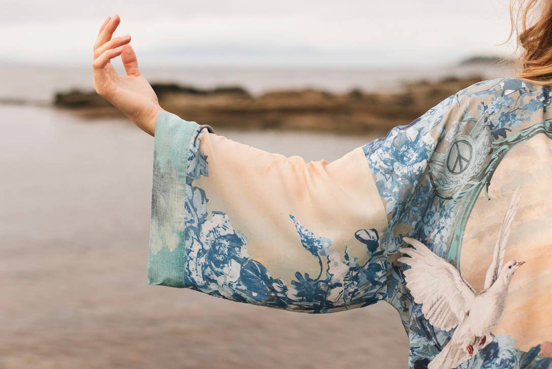 Kimono |Peace Out Cropped |Kimono Pixie Duster with Doves and Sunrise