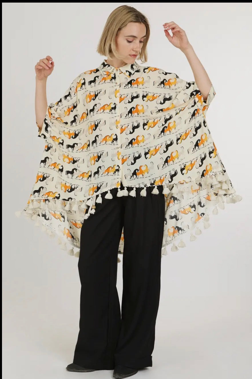 Ladies | Tunic | Blouse | Horse | Tassles | Hi-Low