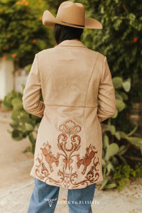 Khaki Western | Cowgirl Boot Stitch | Long Suede Blazer