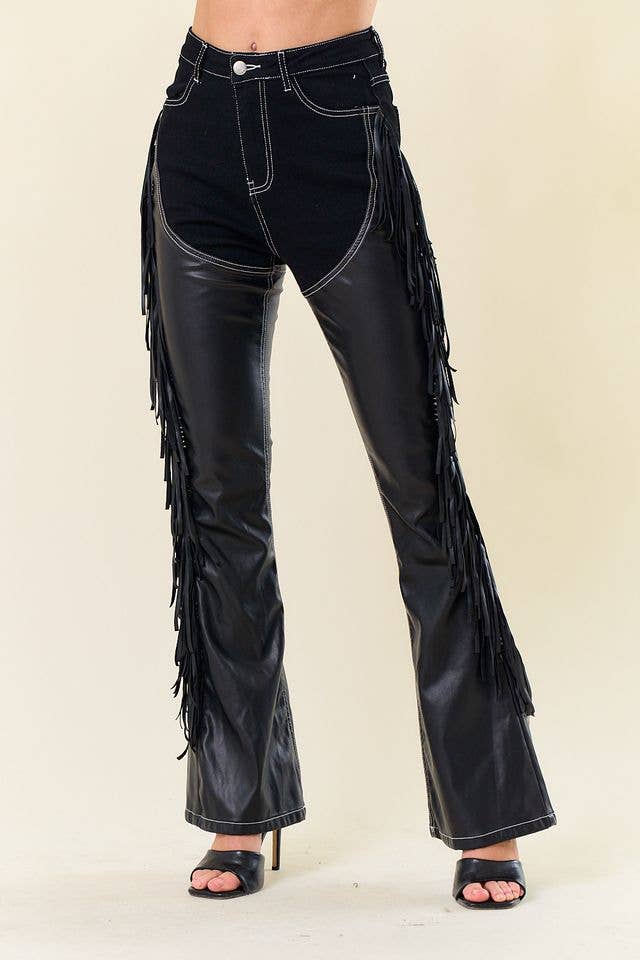 Ladies | Black | Denim | Chaps | Fringe