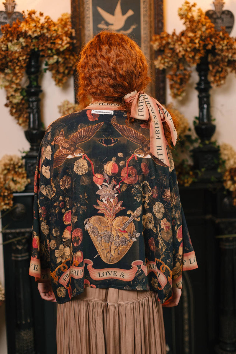 Kimono |Market of Stars|- Heart of Gold Pixie Duster Crop Kimono w/ Sacred Heart
