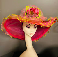 Hat | Chartreuse and hot pink