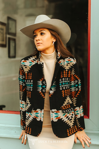 Ladies | Blazer | Black Aztec | Button Down