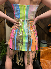 Sequin Fringe Dress | Pastel or | Black & Silver
