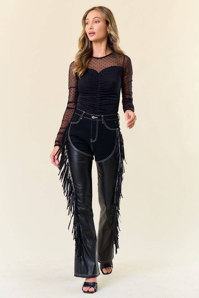 Ladies | Black | Denim | Chaps | Fringe