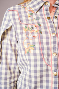 Ladies|Gingham |Embroidered |Western Snap |Blouse