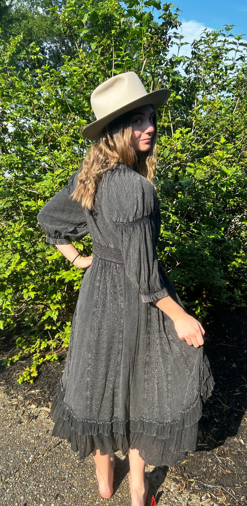 Charcoal V Neck Sheared Dress