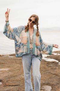 Kimono |Peace Out Cropped |Kimono Pixie Duster with Doves and Sunrise