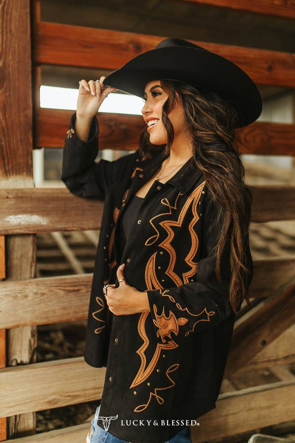 Women’s | Black Boot Stitch | Embroidered | Vintage | Studded Jacket