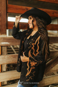 Women’s | Black Boot Stitch | Embroidered | Vintage | Studded Jacket