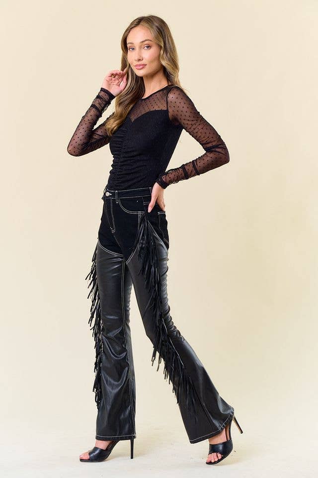 Ladies | Black | Denim | Chaps | Fringe