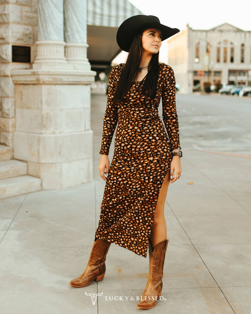 Leopard | Ribbed | Long Sleeve | Maxi Dress