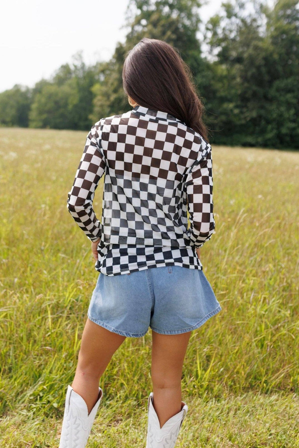 Black Checkerboard | Mesh | Mock Neck | Top