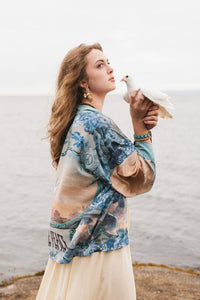 Kimono |Peace Out Cropped |Kimono Pixie Duster with Doves and Sunrise