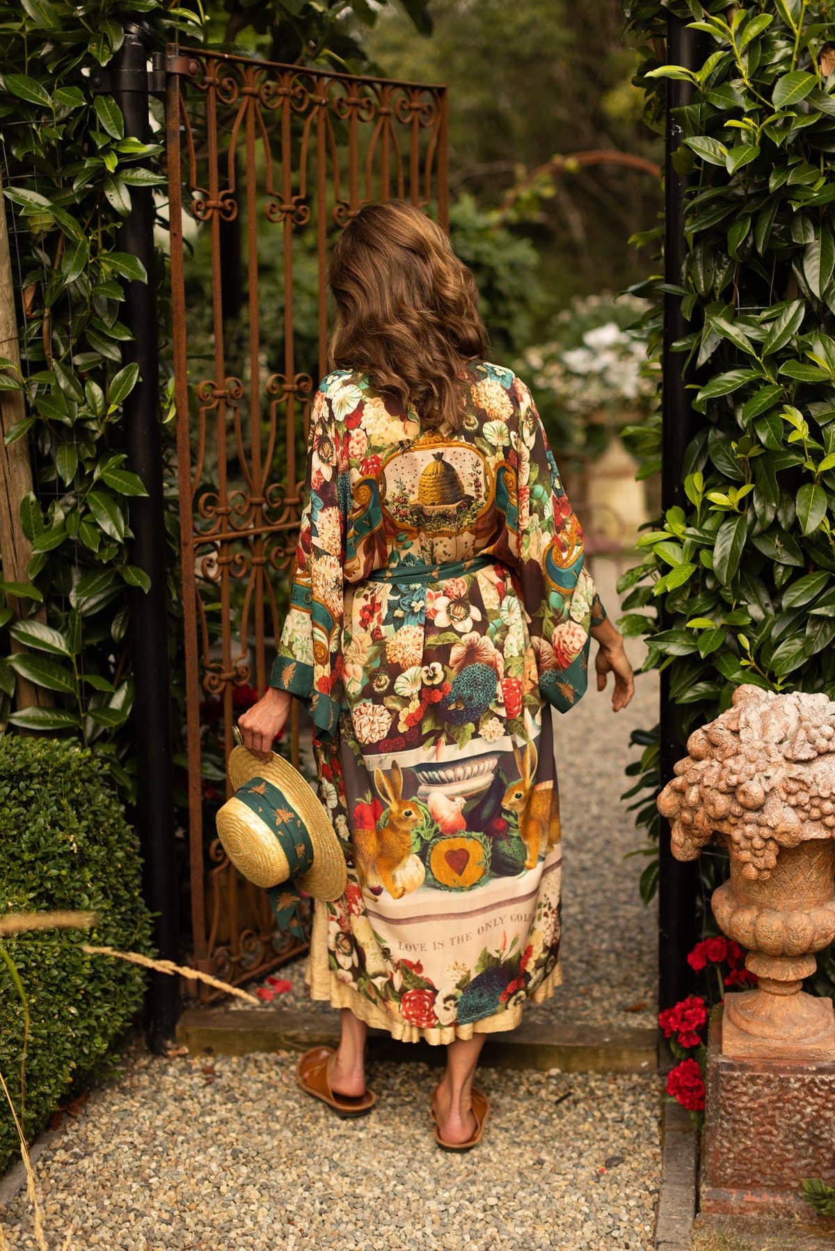 Kimono |Market of Stars| Stay Gold Opera Duster Kimono Robe w/ Rabbits Flowers & Bees